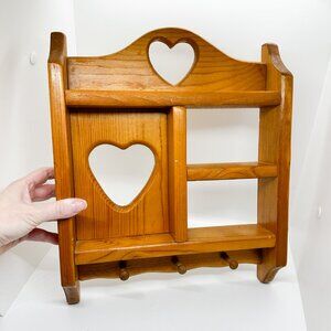 SOLD Vtg Wood Heart Mini Wall Nick Nack Shelf Rack Peg Jewelry Cottagecore